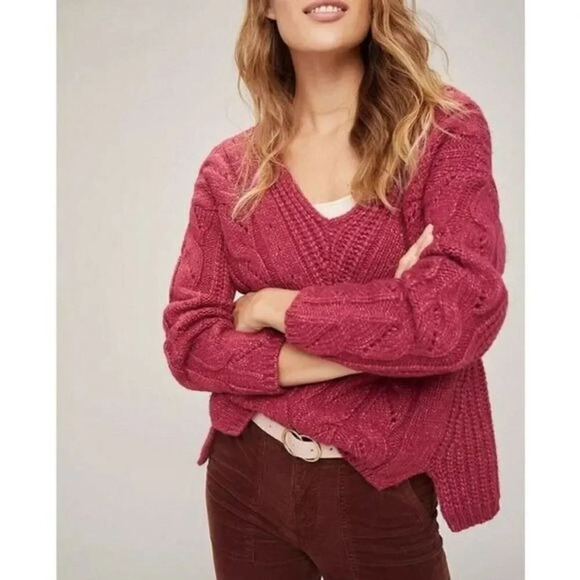 Anthropologie Ramona Violet Red Cable Knit Slouchy Sweater S - Picture 1 of 5